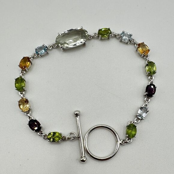 NWOT 7" One-of-a-kind multi-gemstone in sterling silver bracelet in 925! - Picture 3 of 12